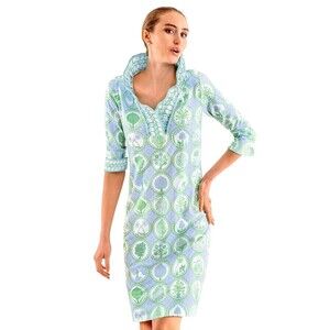Gretchen Scott Ruffneck Dress – Circle of Love Print (Periwinkle/Kelly) Large